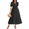 image:imageTalisea Womens Summer Maxi Dress  Puff Sleeve V Neck Smocked Tiered Boho Casual ALine Wedding Guest Long Dress with PocketsBlack Solid