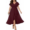image:imageWomen Plus Size Wedding Guest Dress  Formal Cocktail Split Ruffle V Neck High Low Party Long Maxi DressesBurgundy