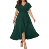 image:imageWomen Plus Size Wedding Guest Dress  Formal Cocktail Split Ruffle V Neck High Low Party Long Maxi DressesEmerald Green