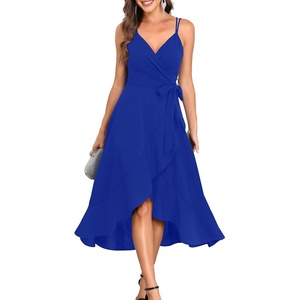 image:imageCocktail Dresses for Women Wedding Guest Midi High Low Spaghetti Strap Ruffle Hem Graduation Party ElegantRoyal Blue