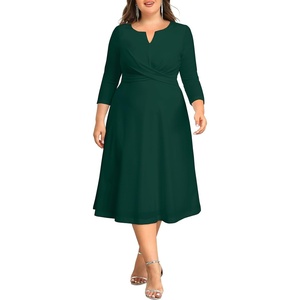 image:imageGreen Plus Size Dress Wedding Guest Dresses for Women Fall Church Midi Cocktail Semi Formal 34 Sleeve Aline Dress
