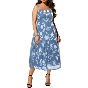 image:imagePlus Size Cocktail Dresses  Velvet Party Summer Formal Wedding Guest Sleeveless Spaghetti Strap Floral Midi DressBlue Floral