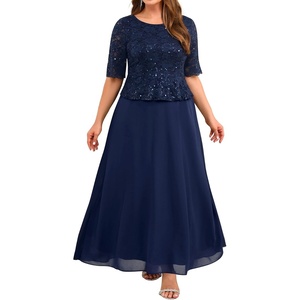 image:imagePlus Size Formal Dresses  Mother of The Bride Evening Gowns Wedding Guest Sequin Lace Bodice Long Dress WomenNavy Blue