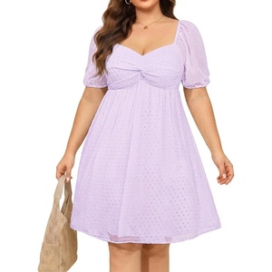 image:imagePlus Size Graduation Dress  Summer Swiss Dot Sweetheart Neckline Short Sundress Puff Sleeve Cute Flowy Chiffon DressesLavender Short Sleeve