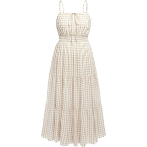 image:imagePlus Size Summer Dresses  Boho Maxi Sundress with Pockets Spaghetti Strap Long Casual Sun Dress for Vacation and BeachBeige Plaid