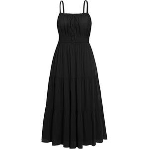 image:imagePlus Size Summer Dresses  Boho Maxi Sundress with Pockets Spaghetti Strap Long Casual Sun Dress for Vacation and BeachBlack