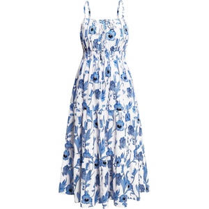 image:imagePlus Size Summer Dresses  Boho Maxi Sundress with Pockets Spaghetti Strap Long Casual Sun Dress for Vacation and BeachBlue Floral