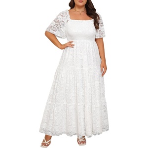 image:imagePlus Size Wedding Dress Bride Boho Lace Formal Square Neck Ruffle Sleeves Long Dresses for Curvy WomenWhite