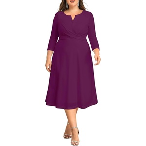 image:imagePlus Size Wedding Guest Dress  Church Midi Fall Semi Formal 34 Sleeve V Neck Aline Dress for Women 2025Purple