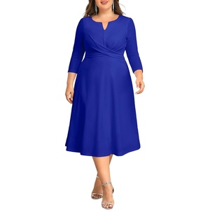 image:imagePlus Size Wedding Guest Dress  Church Midi Fall Semi Formal 34 Sleeve V Neck Aline Dress for Women 2025Royal Blue