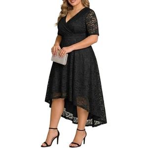 image:imagePlus Size Wedding Guest Dress  Lace Cocktail Formal Faux Wrap V Neck High Low Short Sleeve Party Maxi DressesBlack