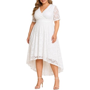 image:imagePlus Size Wedding Guest Dress  Lace Cocktail Formal Faux Wrap V Neck High Low Short Sleeve Party Maxi DressesWhite