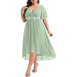 image:imageTALISEA Plus Size Dresses Wedding Guest  Formal Cocktail Chiffon Appliques V Neck Ruffle Short Sleeve High Low Dress WomenSage Green