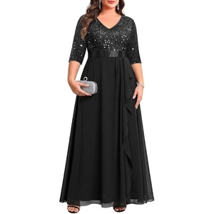 image:imageTalisea Black Formal Dresses for Women Plus Size Prom Evening Gowns Elegant Sequin Gala Wedding Guest Chiffon Long Dress 2025