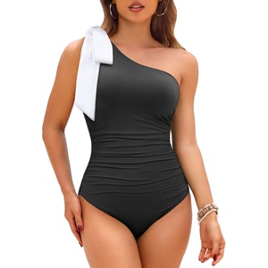 image:imageTalisea One Shoulder One Piece Swimsuits  Women Tummy Control Bathing Suit with Tie Knot Swimwear Full CoverageBlack