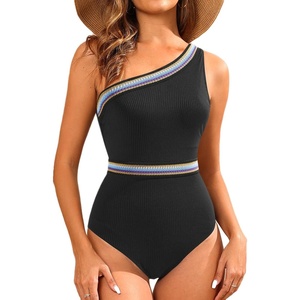 image:imageTalisea One Shoulder One Piece Swimsuits  Women Tummy Control Bathing Suit with Tie Knot Swimwear Full CoverageBlack With Colorful Trim