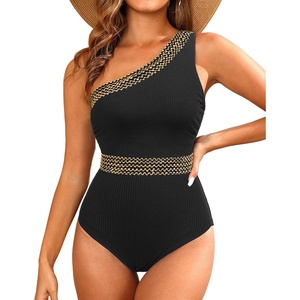 image:imageTalisea One Shoulder One Piece Swimsuits  Women Tummy Control Bathing Suit with Tie Knot Swimwear Full CoverageBlack With Gold Trim