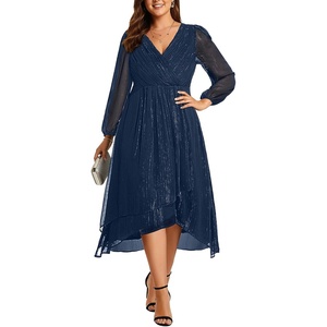 image:imageTalisea Plus Size Cocktail Dress  Formal Wedding Guest Fall Long Sleeve A Line Pleated V Neck Midi Dresses for Curvy WomenDark Blue
