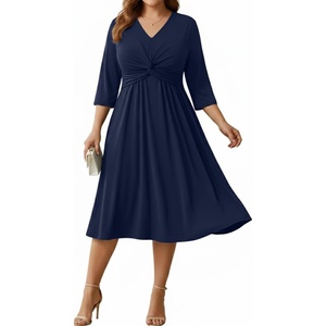 image:imageTalisea Plus Size Dress for Women Twist Knot V Neck 34 Sleeves A Line Wedding Guest Midi DressesNavy Blue