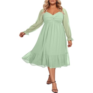 image:imageTalisea Plus Size Dresses Sweetheart Neckline Long Sleeves Chiffon Party Cocktail A Line Curvy Womens Midi DressSage Green