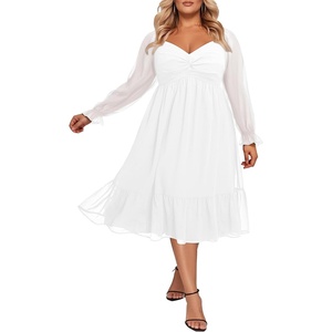 image:imageTalisea Plus Size Dresses Sweetheart Neckline Long Sleeves Chiffon Party Cocktail A Line Curvy Womens Midi DressWhite