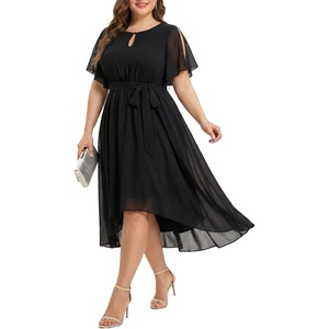 image:imageTalisea Plus Size Dresses Wedding Guest  Formal Cocktail Chiffon Keyhole Neck Short Sleeve High Low Dress Curvy WomenBlack