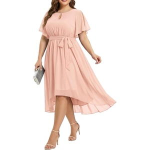 image:imageTalisea Plus Size Dresses Wedding Guest  Formal Cocktail Chiffon Keyhole Neck Short Sleeve High Low Dress Curvy WomenPink