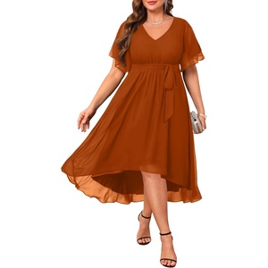 image:imageTalisea Plus Size Dresses Wedding Guest  Formal Cocktail Chiffon V Neck Short Sleeve High Low Dress Curvy WomenBurnt Orange