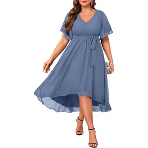 image:imageTalisea Plus Size Dresses Wedding Guest  Formal Cocktail Chiffon V Neck Short Sleeve High Low Dress Curvy WomenDusty Blue