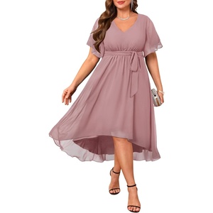 image:imageTalisea Plus Size Dresses Wedding Guest  Formal Cocktail Chiffon V Neck Short Sleeve High Low Dress Curvy WomenDusty Pink