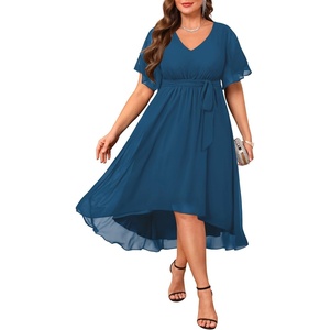 image:imageTalisea Plus Size Dresses Wedding Guest  Formal Cocktail Chiffon V Neck Short Sleeve High Low Dress Curvy WomenTeal