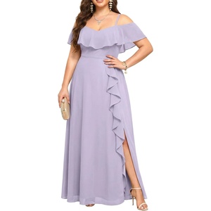 image:imageTalisea Plus Size Formal Dresses  Off Shoulder Chiffon High Slit Ruffle Wedding Guest Bridesmaid Prom Evening DressLavender