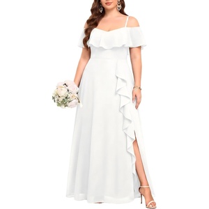 image:imageTalisea Plus Size Formal Dresses  Off Shoulder Chiffon High Slit Ruffle Wedding Guest Bridesmaid Prom Evening DressWhite