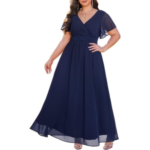 image:imageTalisea Plus Size Formal Dresses  V Neck Flutter Sleeve Glitter Prom Evening Gowns Wedding Guest Chiffon Long Maxi DressBluechiffon