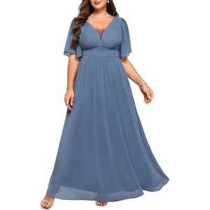 image:imageTalisea Plus Size Formal Dresses  V Neck Flutter Sleeves Evening Gowns Bridesmaid Wedding Guest Chiffon Long Maxi DressBlue