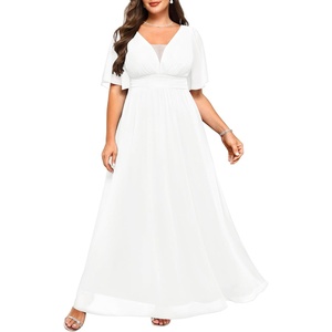 image:imageTalisea Plus Size Formal Dresses  V Neck Flutter Sleeves Evening Gowns Bridesmaid Wedding Guest Chiffon Long Maxi DressWhite