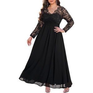 image:imageTalisea Plus Size Formal Wedding Dresses  Gowns Evening Prom Elegant V Neck Long Sleeve Lace Chiffon Long Maxi DressBlack