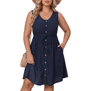 image:imageTalisea Plus Size Summer Dresses  Casual Beach Eyelet Sleeveless Tank V Neck Button Down Swing Short Sundress Pockets WomenNavy Blue