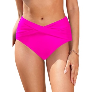 image:imageTalisea Women Full Coverage Bikini Bottom  V Cut Bathing Suit Bottoms Mid Waist Twist Front Swimsuit Bottom Swimwear 2025Hot Pink