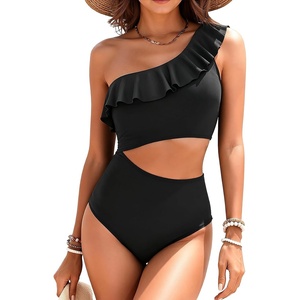image:imageTalisea Women One Piece Cutout Swimsuits  One Shoulder Ruffle Cut Out Bathing Suit Swimwear Monokini 2025Black