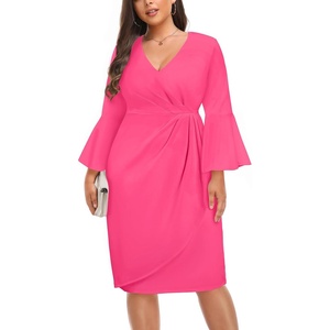 image:imageTalisea Women Plus Size Work Dress  Semi Formal Wedding Guest Church Business Office Interview V Neck Bell Sleeve DressHot Pink