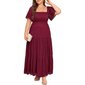 image:imageTalisea Womens Plus Size Floral Lace Wedding Boho Dress Flowy Smocked Tiered Maxi DressBurgundy