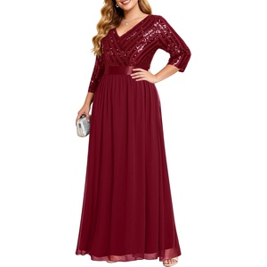 image:imageTalisea Womens Plus Size Formal Dresses  V Neck 34 Sleeve Sequin Prom Evening Gowns Long Maxi DressBurgundy