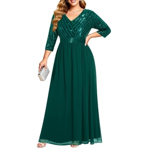 image:imageTalisea Womens Plus Size Formal Dresses  V Neck 34 Sleeve Sequin Prom Evening Gowns Long Maxi DressGreen