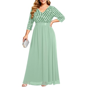 image:imageTalisea Womens Plus Size Formal Dresses  V Neck 34 Sleeve Sequin Prom Evening Gowns Long Maxi DressMint Green