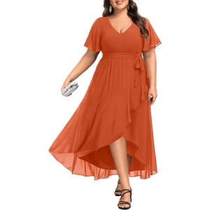 image:imageTalisea Womens Plus Size Long Dress Chiffon High Low Split Ruffle Evening Bridesmaid Wedding Guest Formal Maxi DressesBurnt Orange