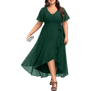 image:imageTalisea Womens Plus Size Long Dress Chiffon High Low Split Ruffle Evening Bridesmaid Wedding Guest Formal Maxi DressesEmerald Green