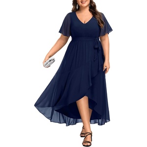 image:imageTalisea Womens Plus Size Long Dress Chiffon High Low Split Ruffle Evening Bridesmaid Wedding Guest Formal Maxi DressesNavy Blue
