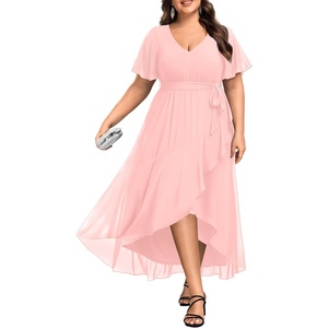 image:imageTalisea Womens Plus Size Long Dress Chiffon High Low Split Ruffle Evening Bridesmaid Wedding Guest Formal Maxi DressesPink