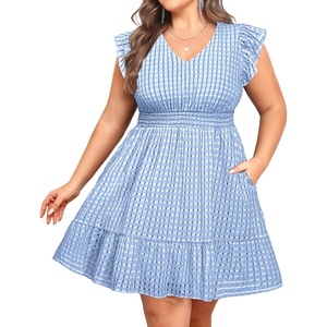 image:imageTalisea Womens Plus Size Summer Dress  Casual VNeck Flutter Sleeves ALine Short Sun Dress with Pockets for Beach VacationBlue